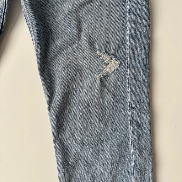 AGOLDE Riley High Rise Straight in Blue Button Fly Light Distress Jean 24 Waist - Picture 4 of 10